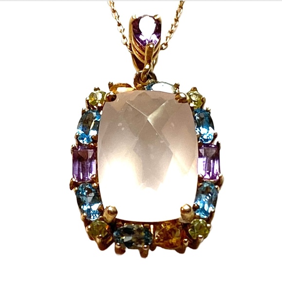 Gold Over Sterling Silver Genuine Pink Quartz Necklace - Picture 9 of 9